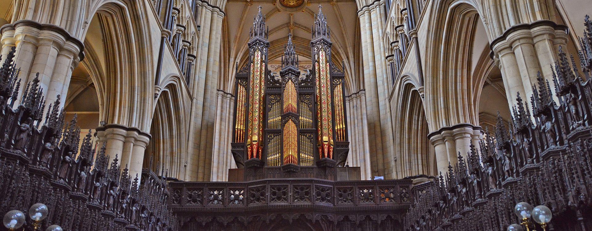 A view of the organ, looking west from Beverley Minster's Choir.