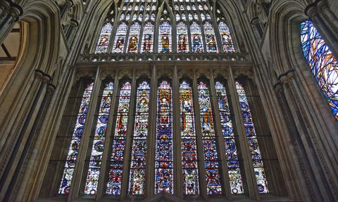 A view looking up at the great East Window of Beverley Minster.